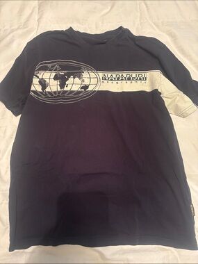 Napapijri Black Short-Sleeve Tee with Cream Globe Graphic